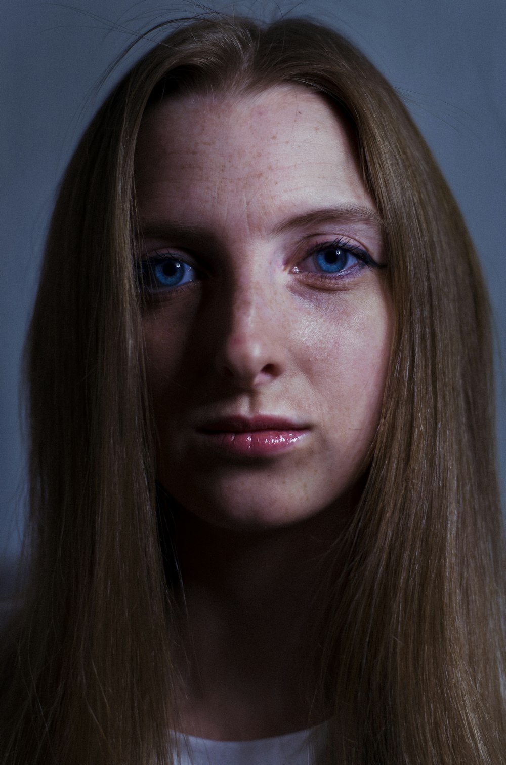 a woman with blue eyes