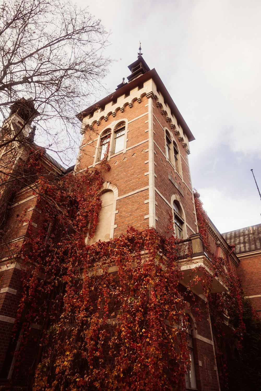 a brick building with a tower