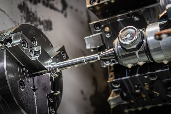 CNC turning process producing a precision aerospace shaft