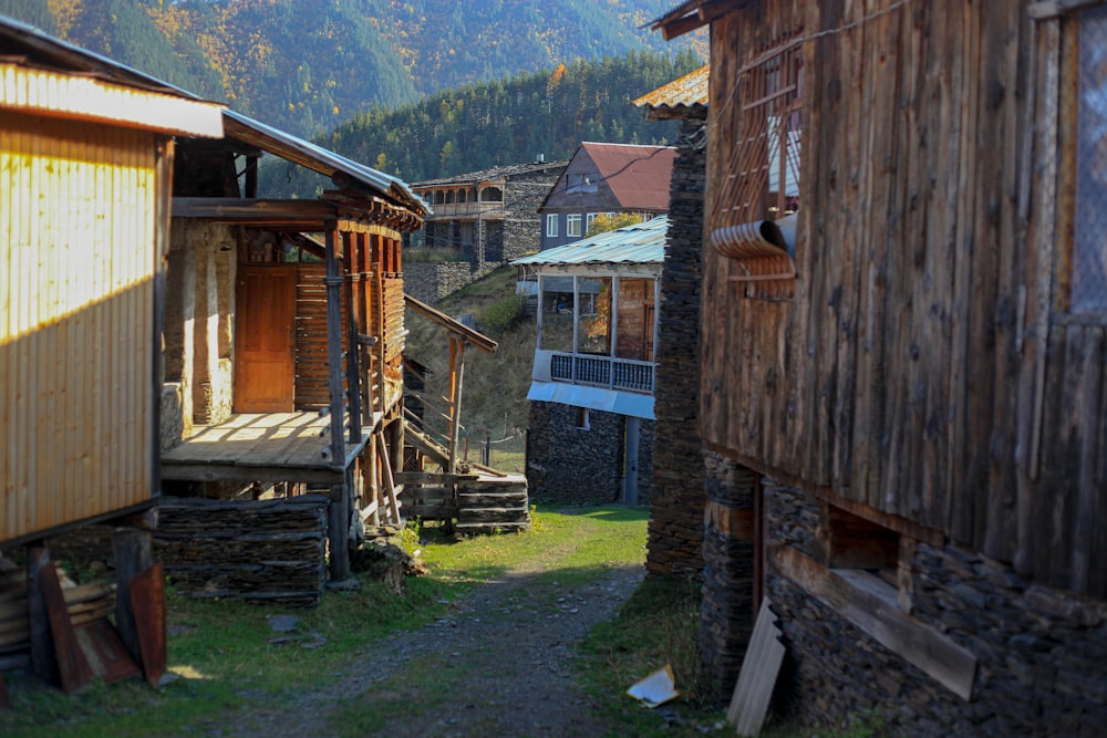 a group of wooden buildings