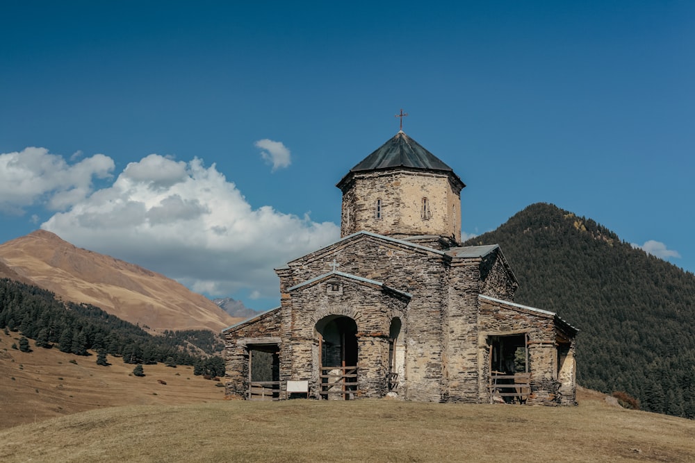 a building in a field