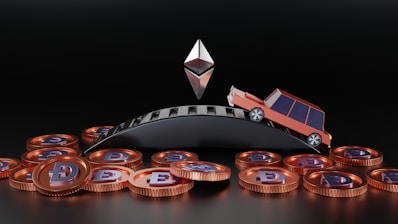 a toy car on a pile of coins