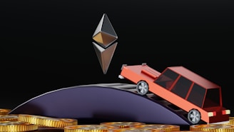 a red car with a cone on top of it