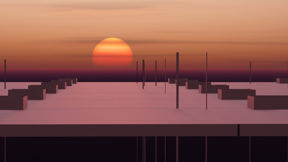 a sunset over a city