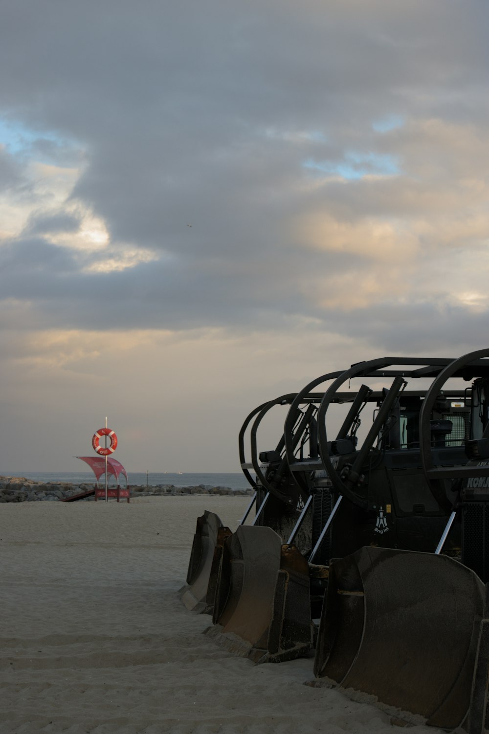 a tractor on a beach