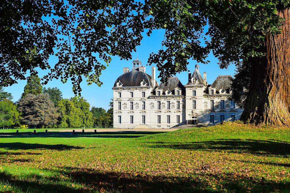 un grand bâtiment avec une pelouse devant lui