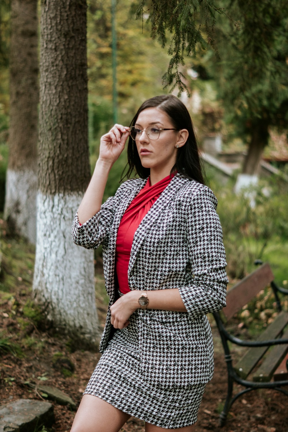 a woman wearing glasses