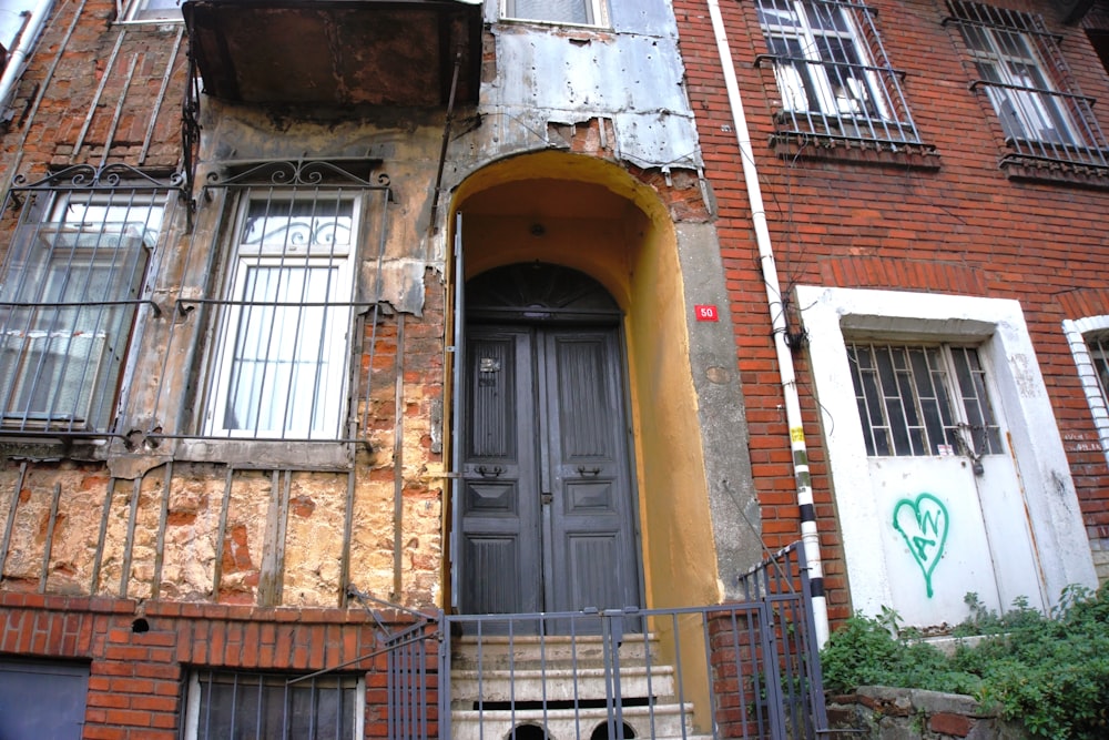 a building with a door and windows