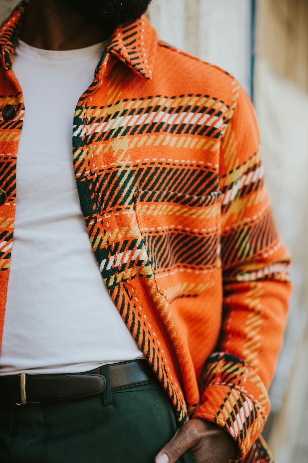 a person wearing a colorful shirt