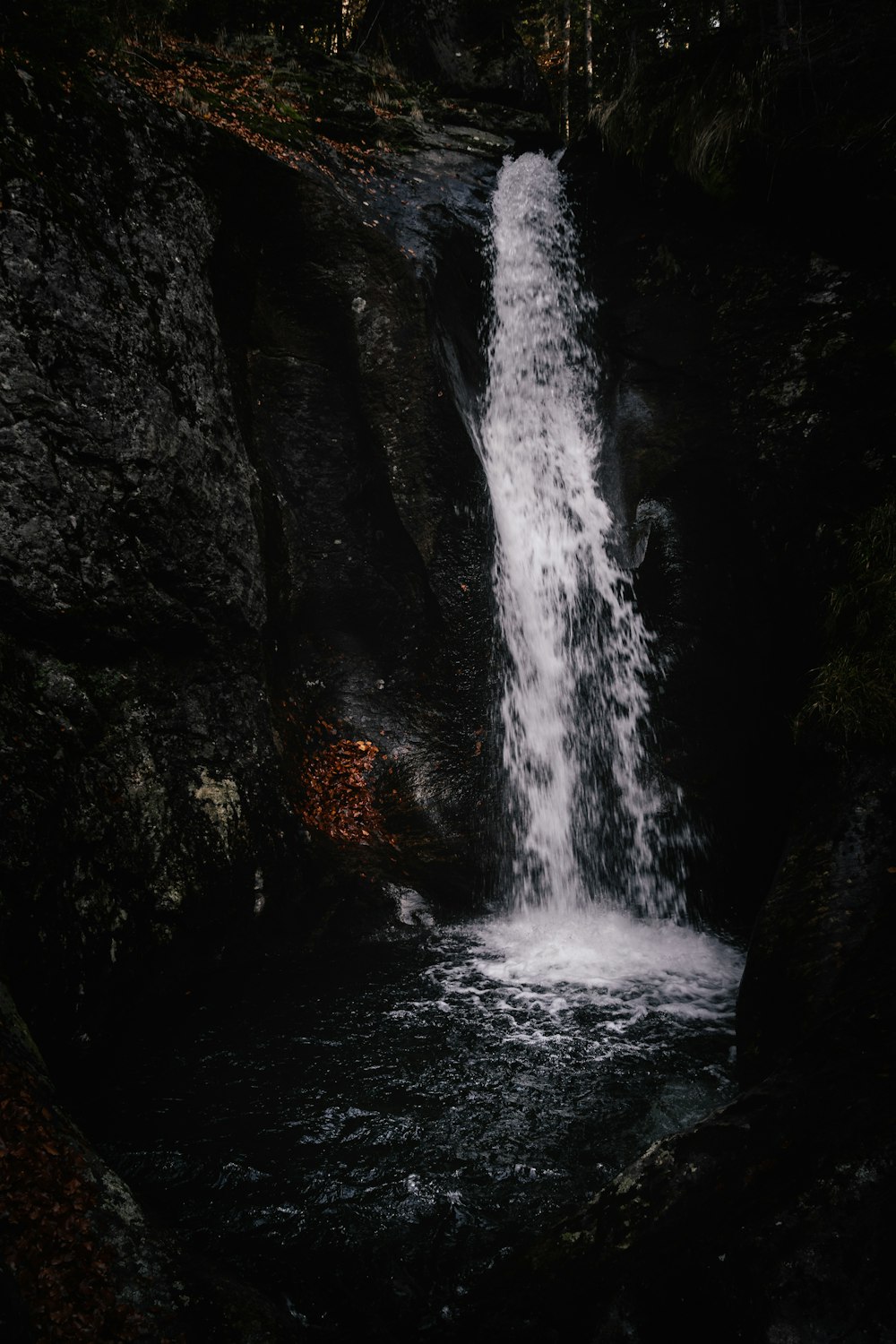 a waterfall in a cave