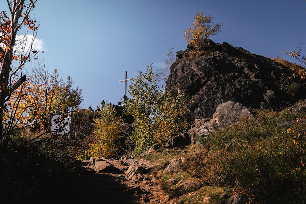 a cross on a hill