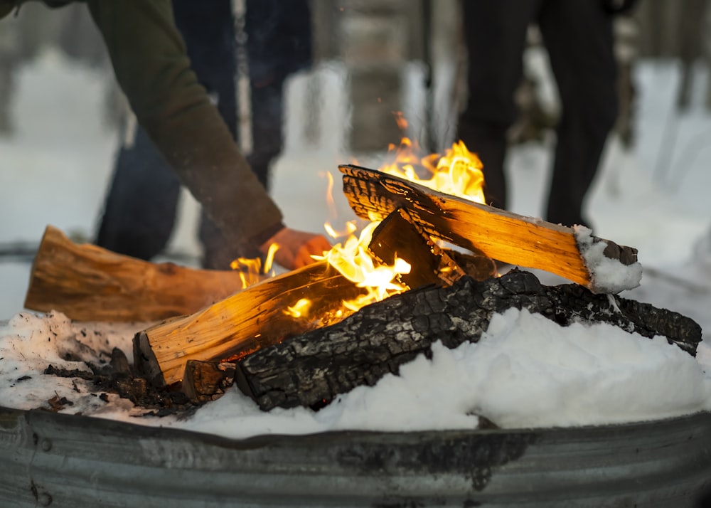 a fire burning in a grill