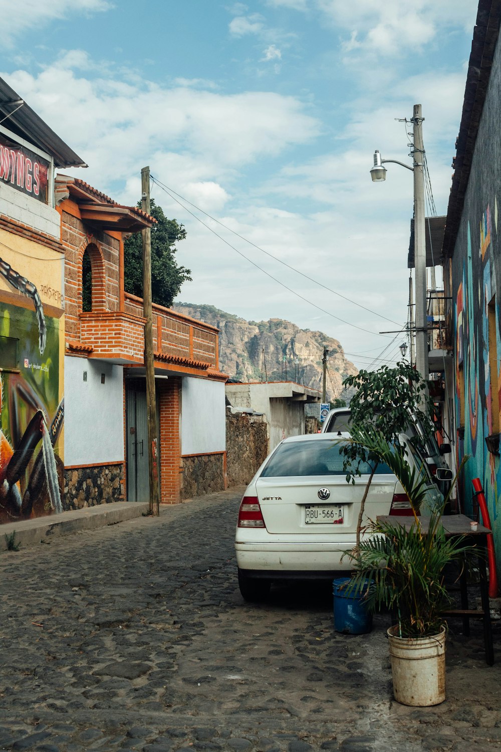 a car parked in a village