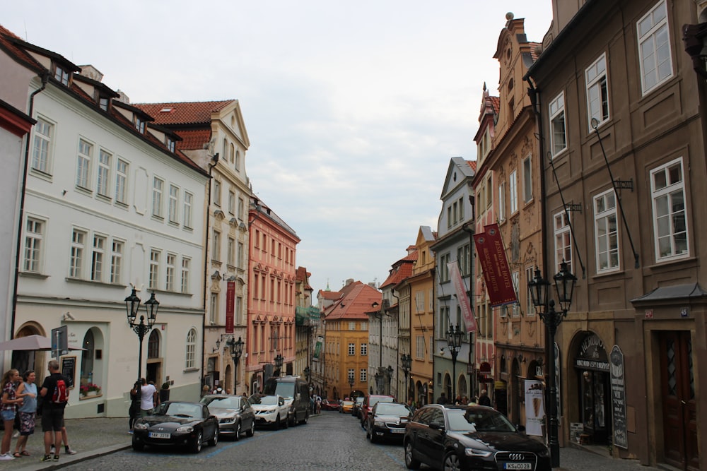 a street with cars and people on it