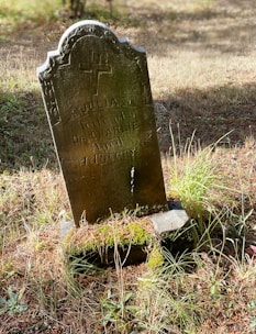 A close-up of a gravestone with a clear QR code etched on its surface under soft sunlight.