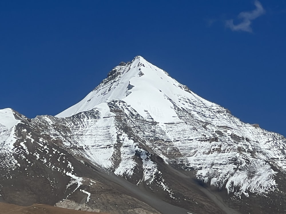 a snowy mountain with a blue sky