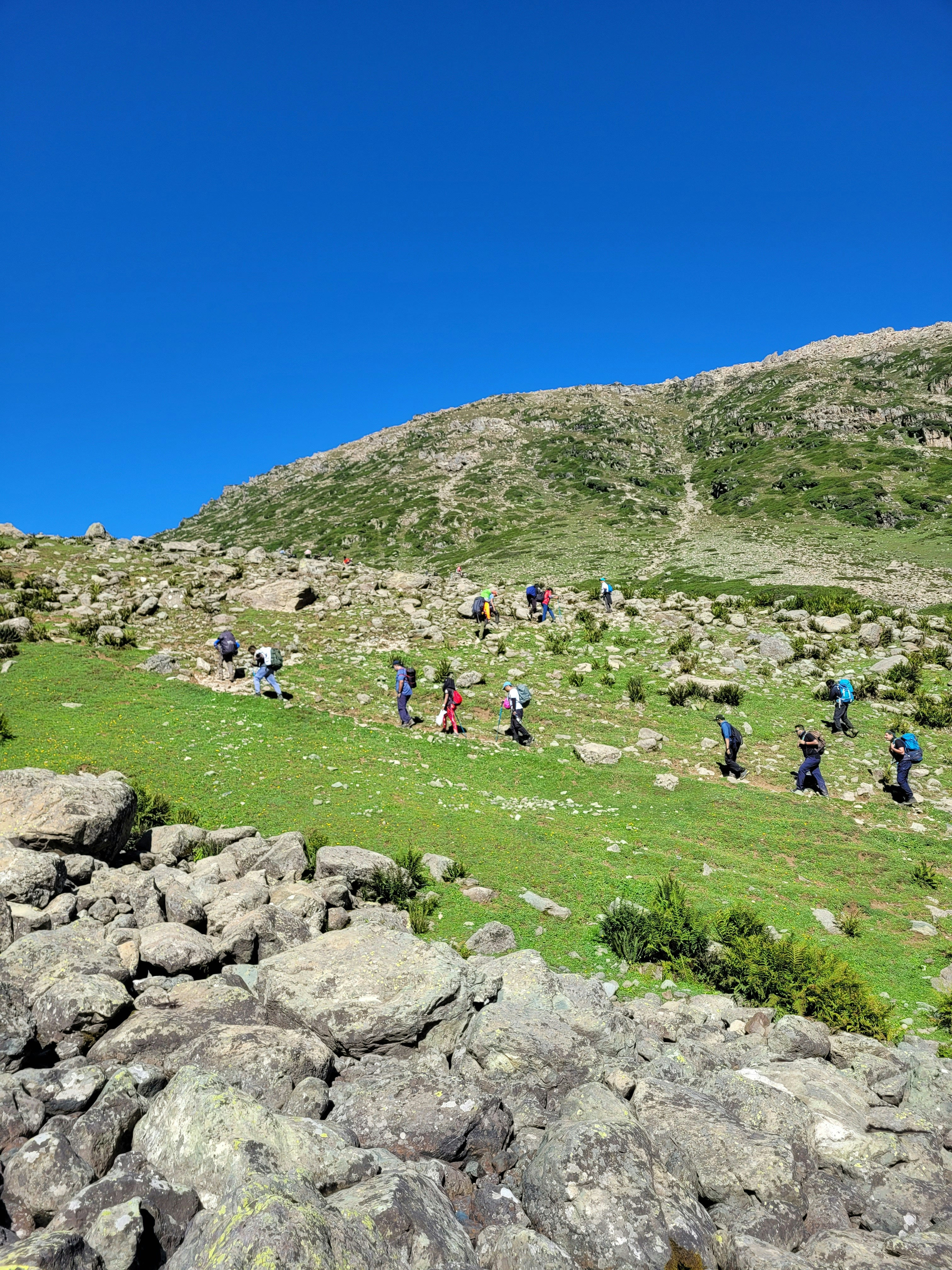 Students hiking in a mountain range