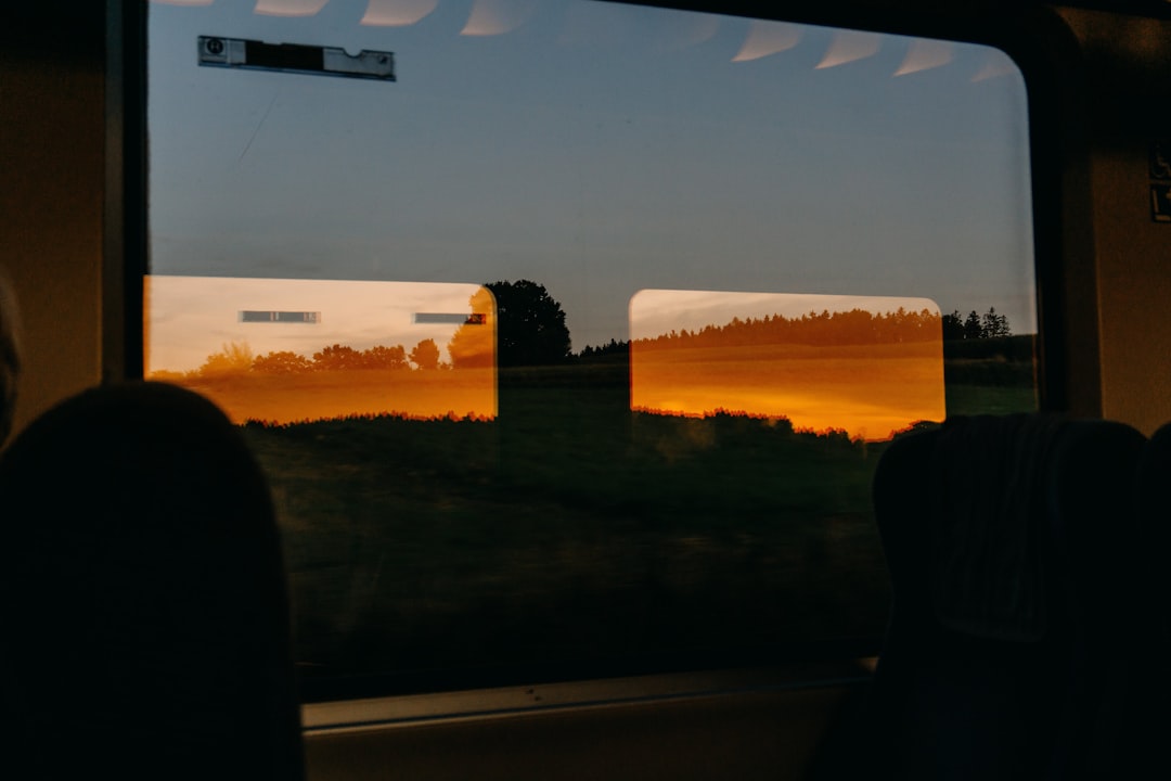a screen with a sunset, Going home from Munich
