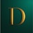 A bold, gold metallic letter 'D' with a 3D effect is set against a dark green background. The letter casts a shadow, giving it a dimensional look.