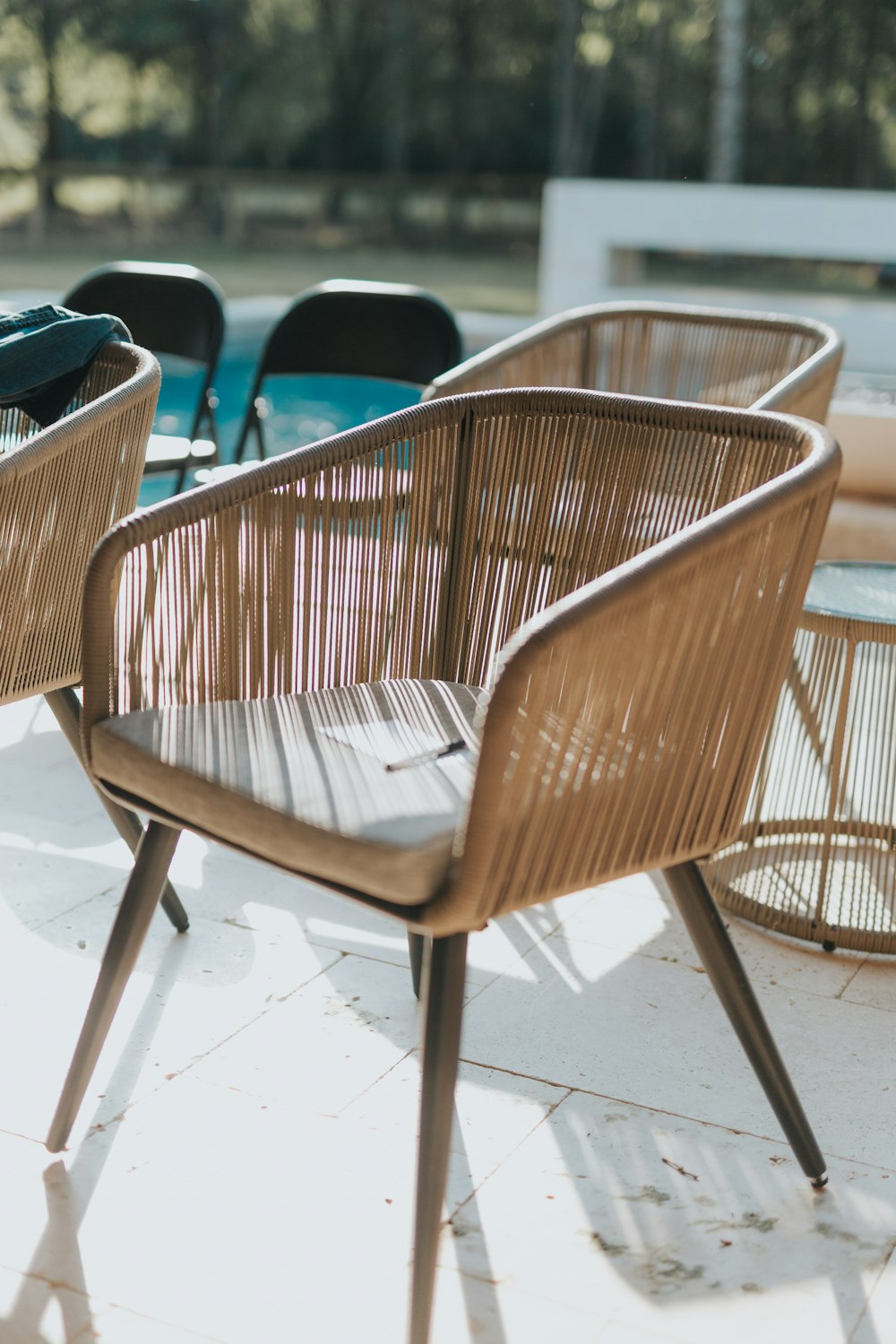 a group of chairs outside