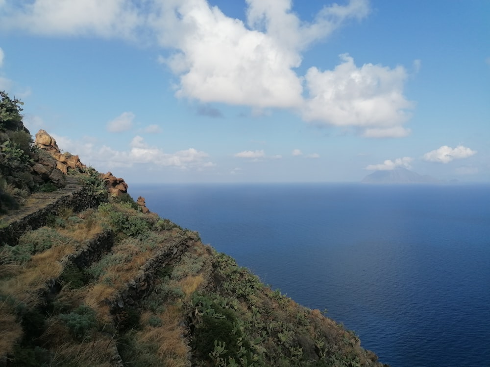 a body of water with hills and trees around it