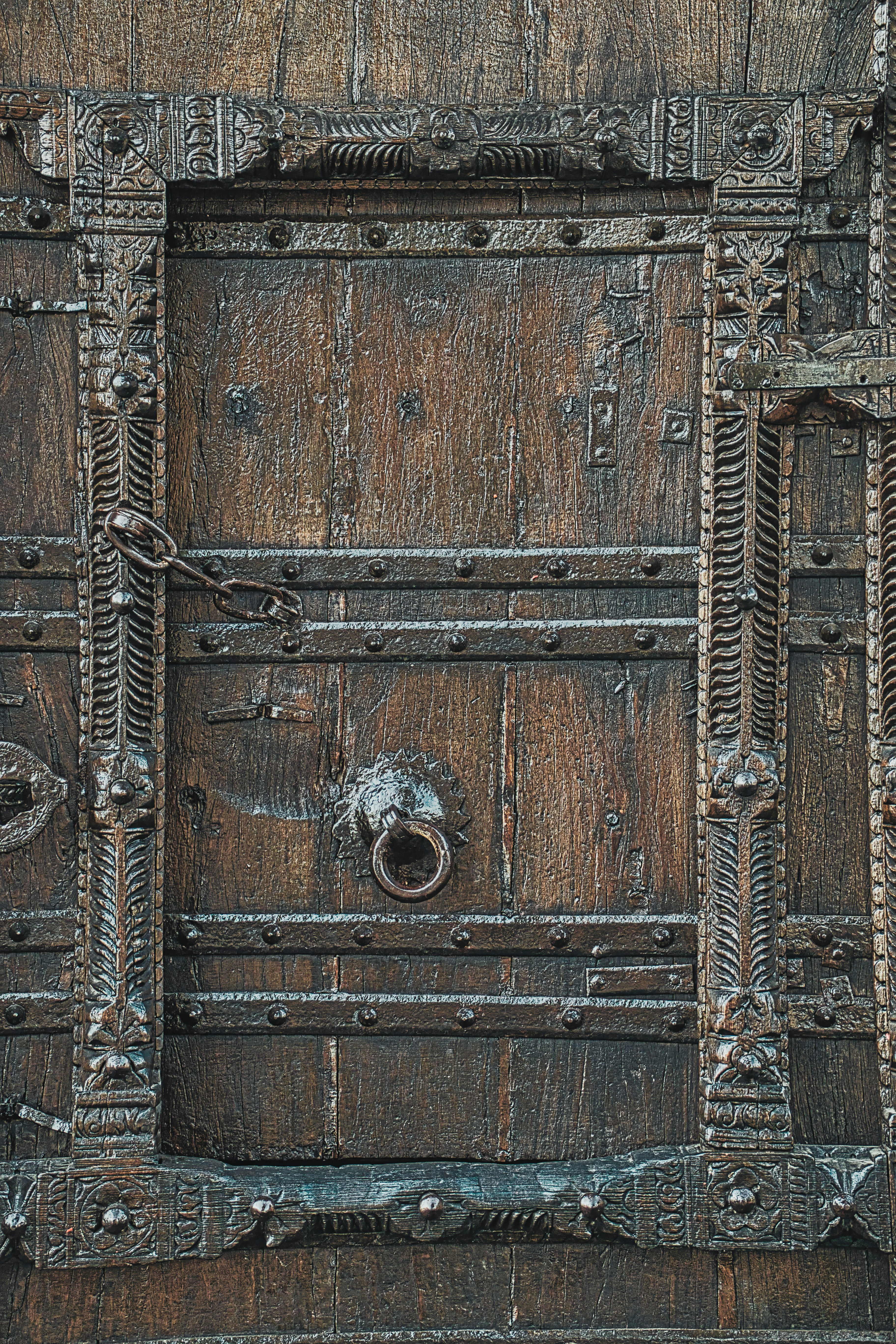 a wooden door with a design on it