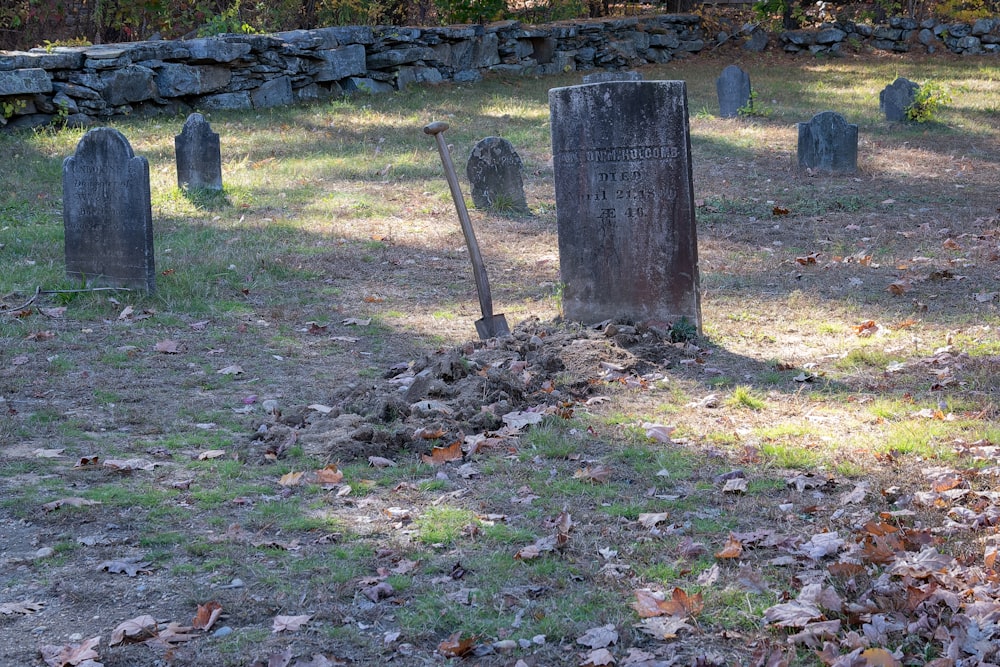 un cimetière avec des pierres tombales