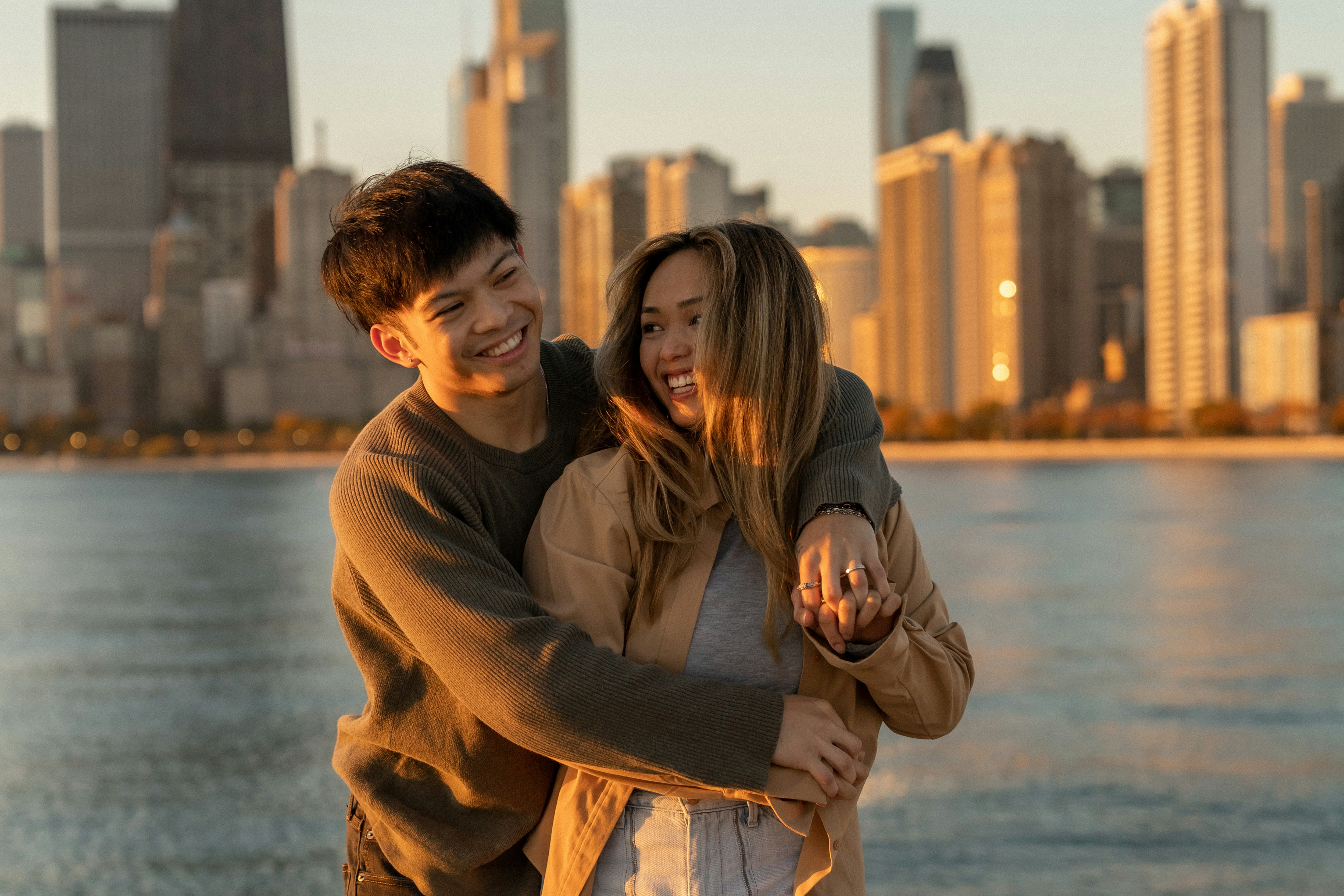 a man and woman hugging
