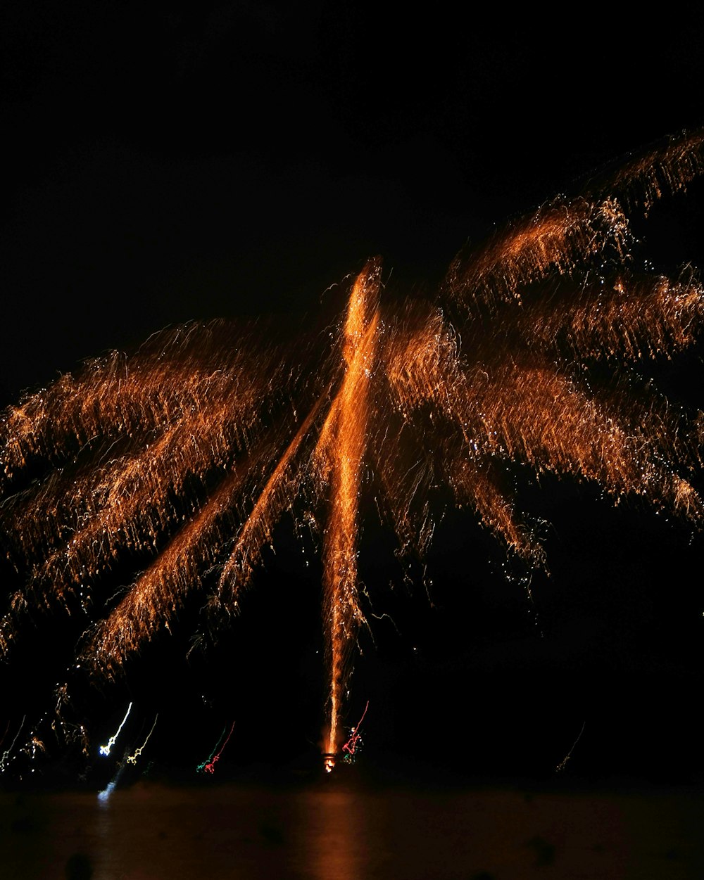 a firework exploding in the night sky