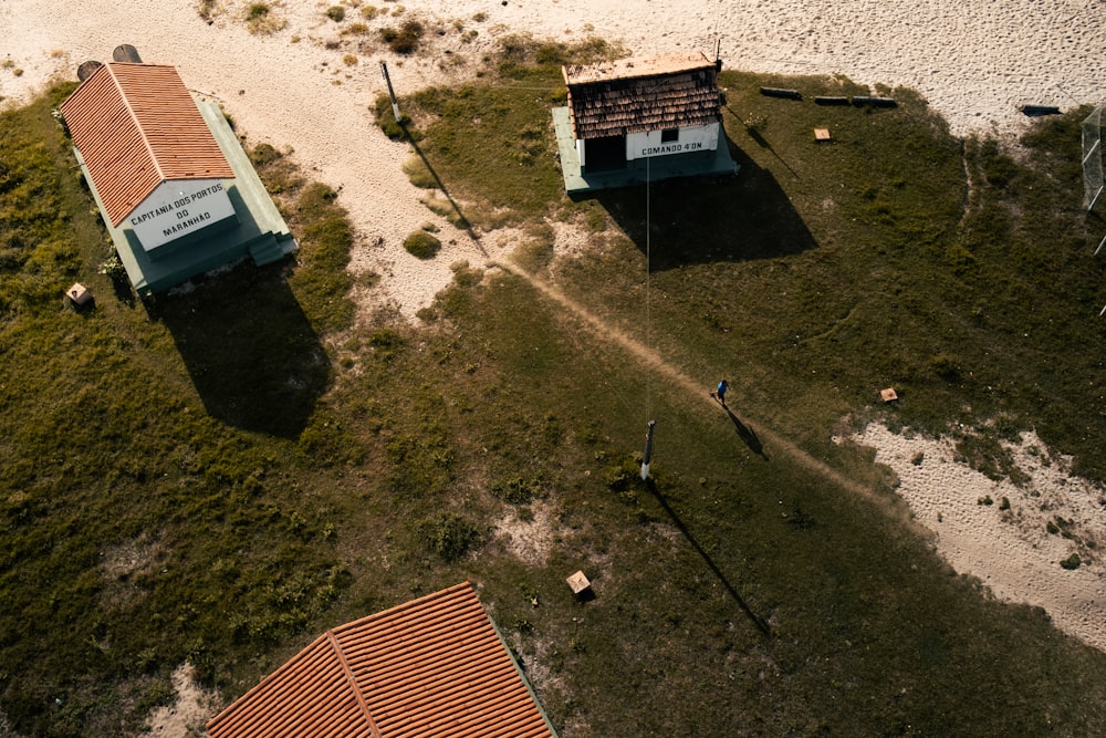 a few buildings in a field