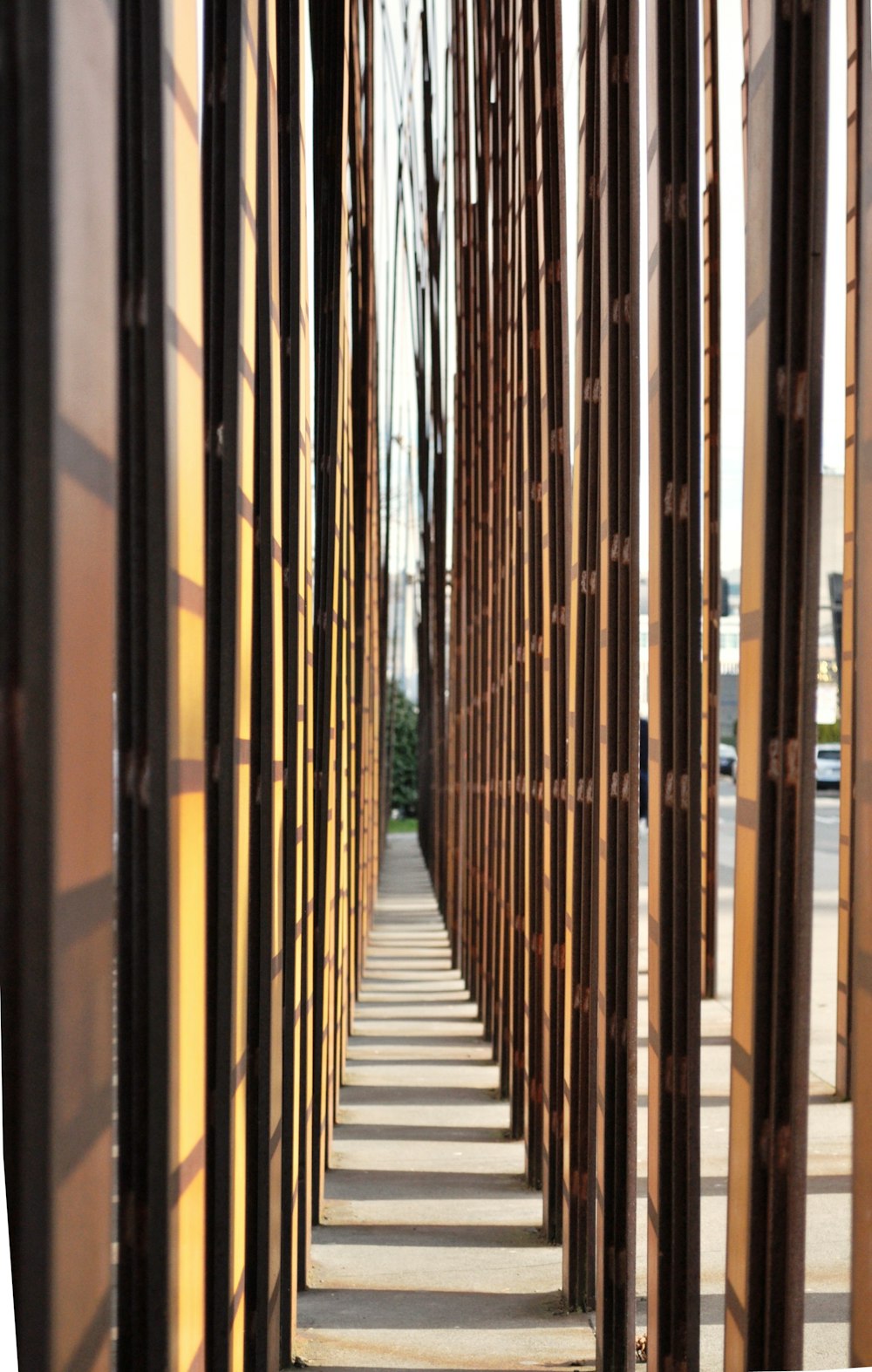 a long hallway with black bars