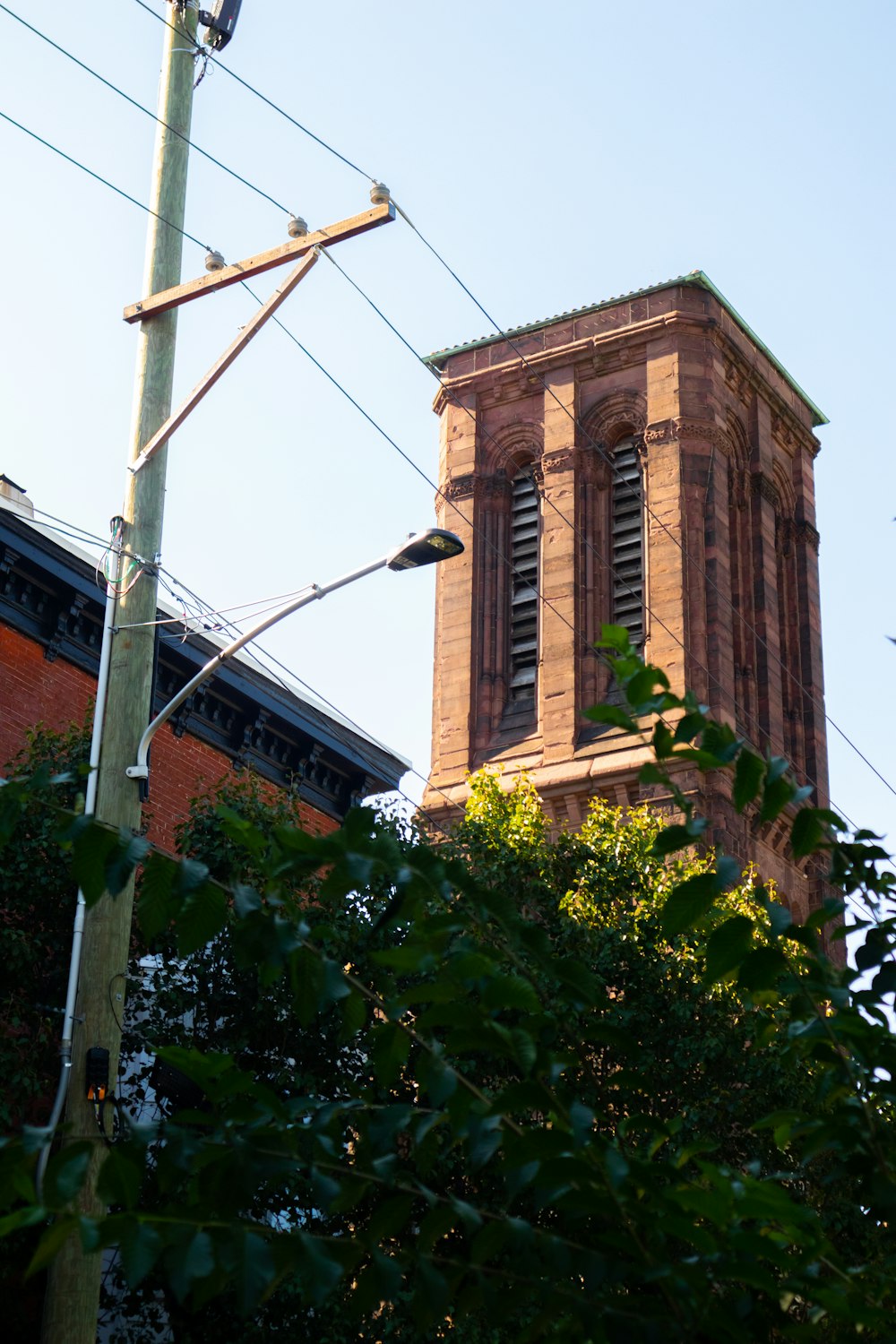 a brick building with a tower