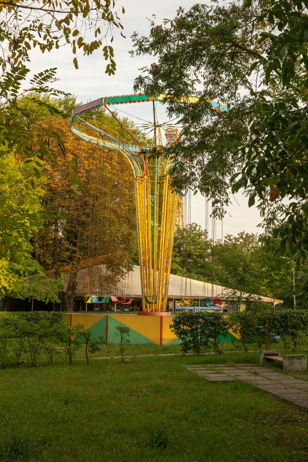 a large yellow and red structure