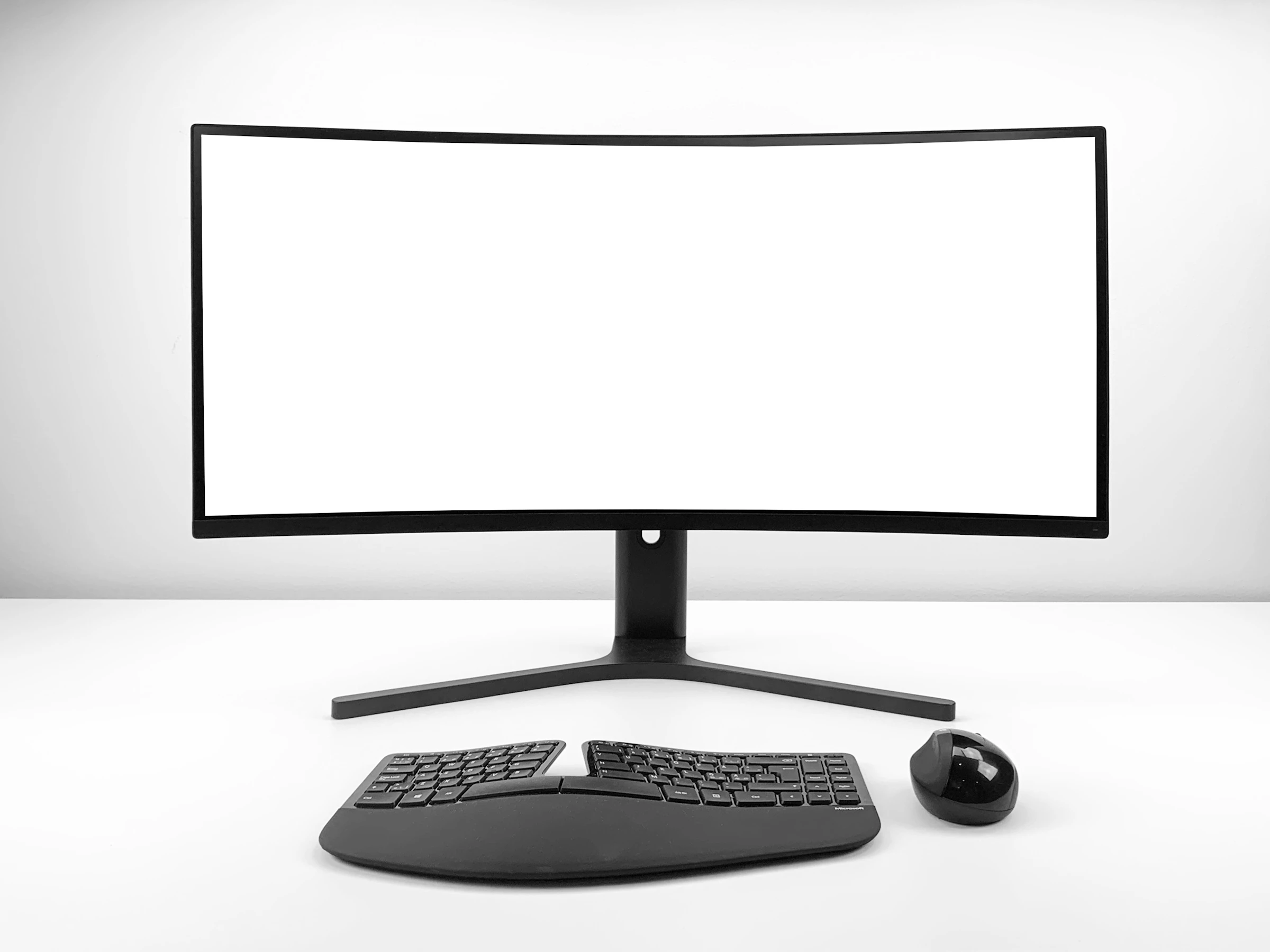 Curved monitor on a desk