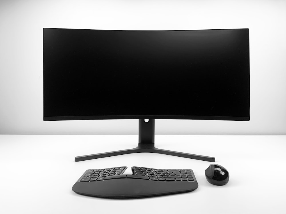 a computer monitor and keyboard
