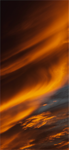 A large painting of a dramatic sky with swirling clouds and vibrant colors.