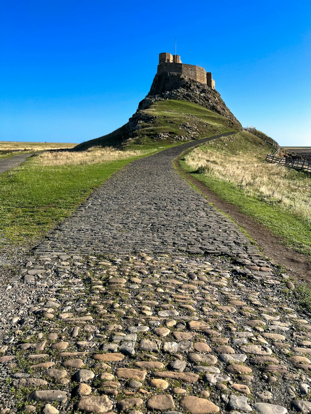 Un camino de piedra que conduce a un castillo