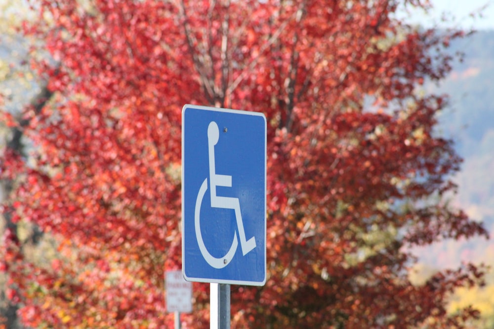 a blue sign with a white arrow