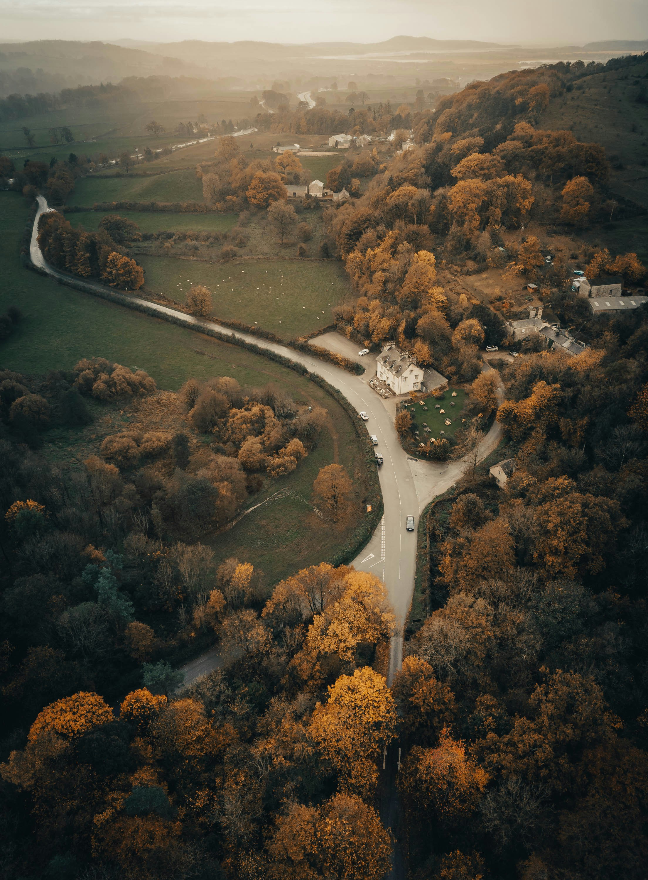 Ein Fluss mit einer Brücke und Bäumen