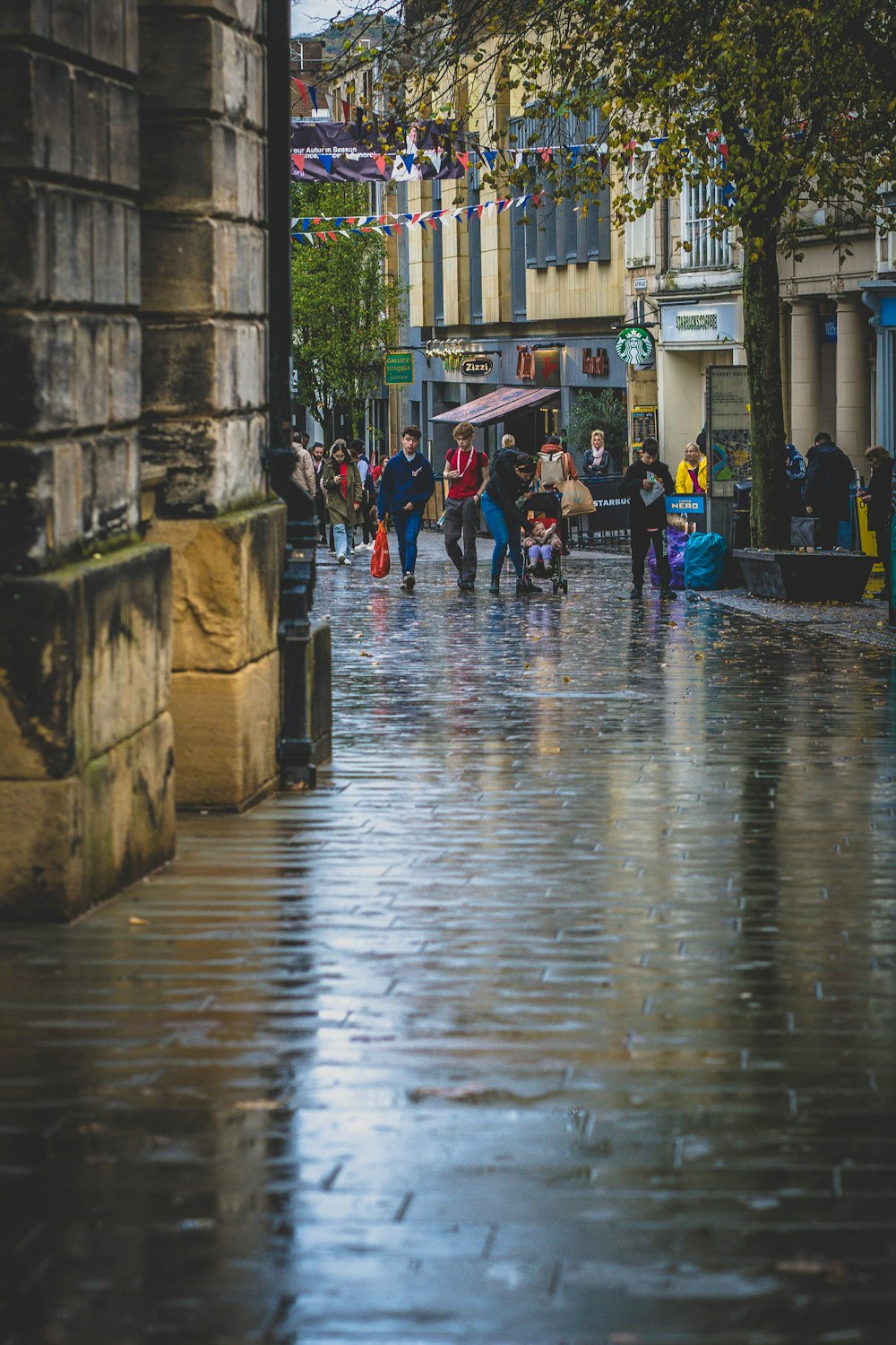 people walking on a wet street