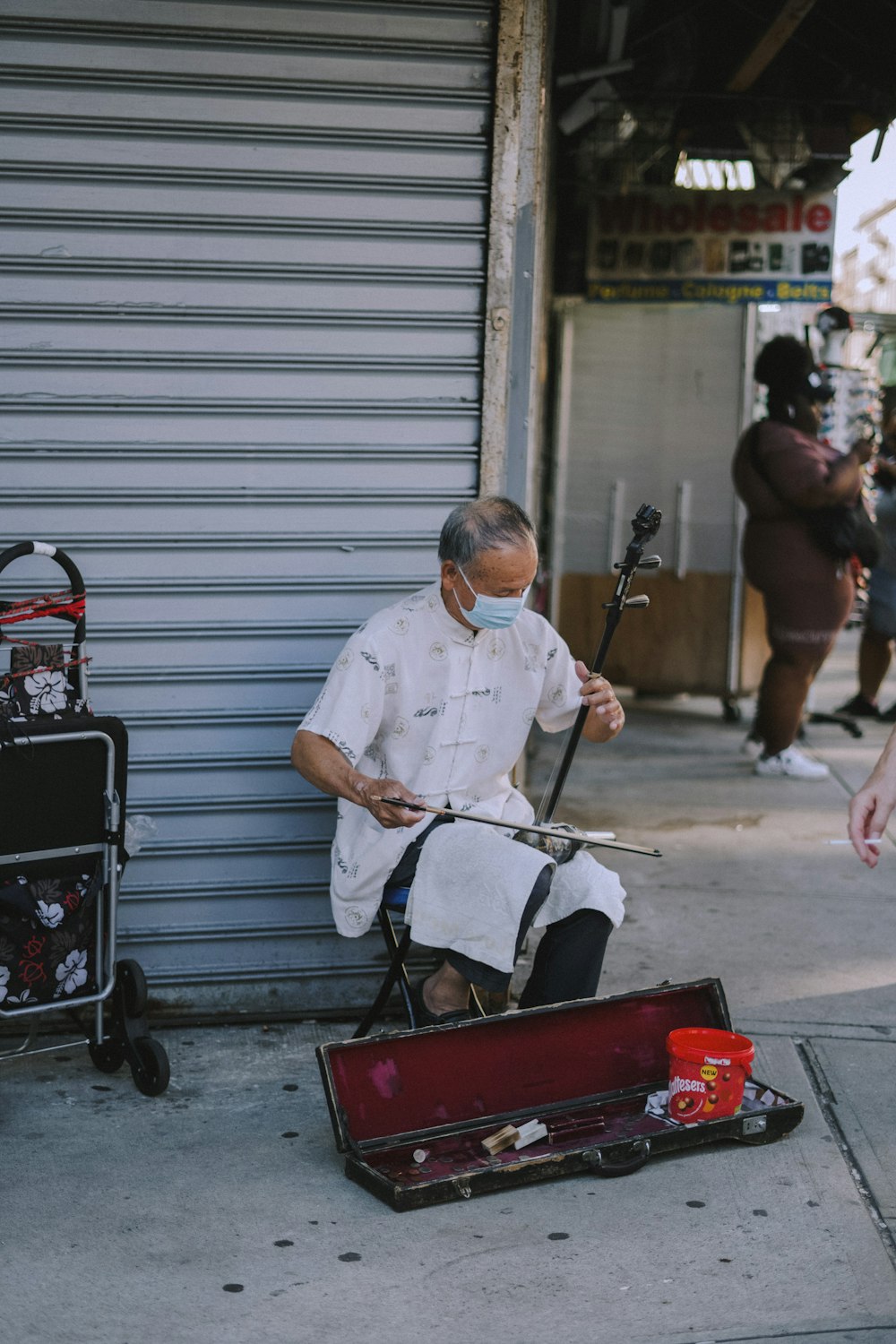 a person sitting on a cart