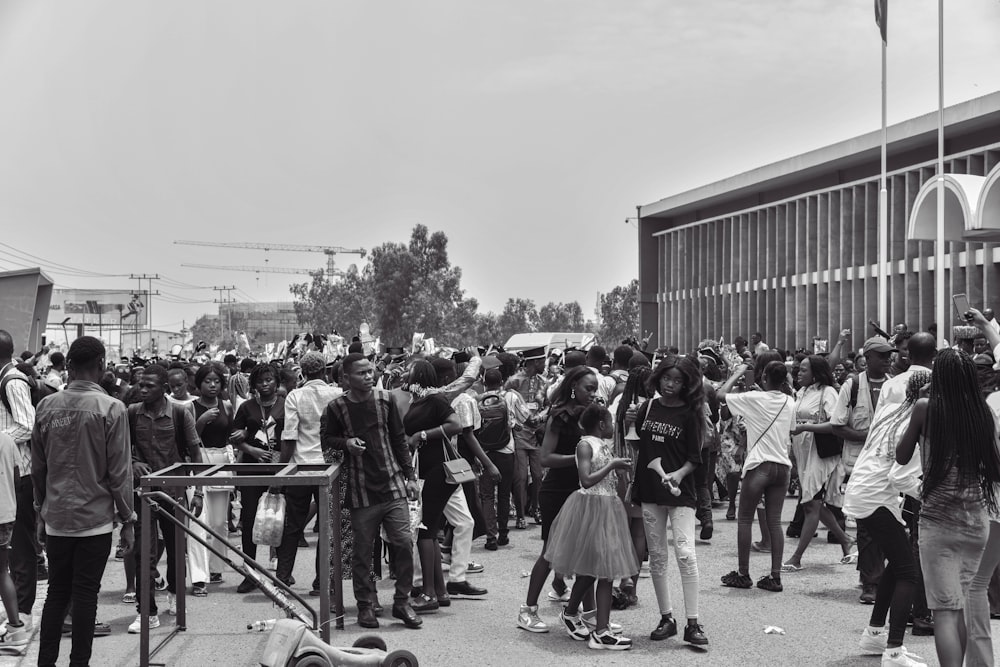 a group of people standing outside