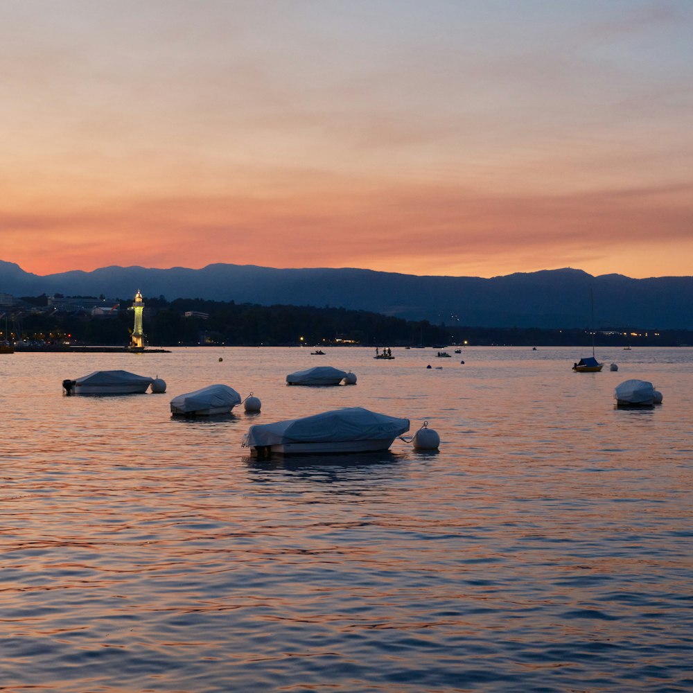 a body of water with boats in it and a statue in the distance