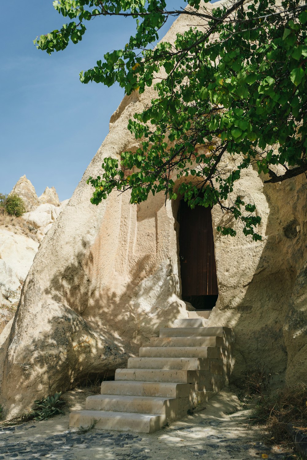 a stone building with stairs