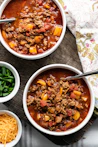 a bowl of soup with a spoon