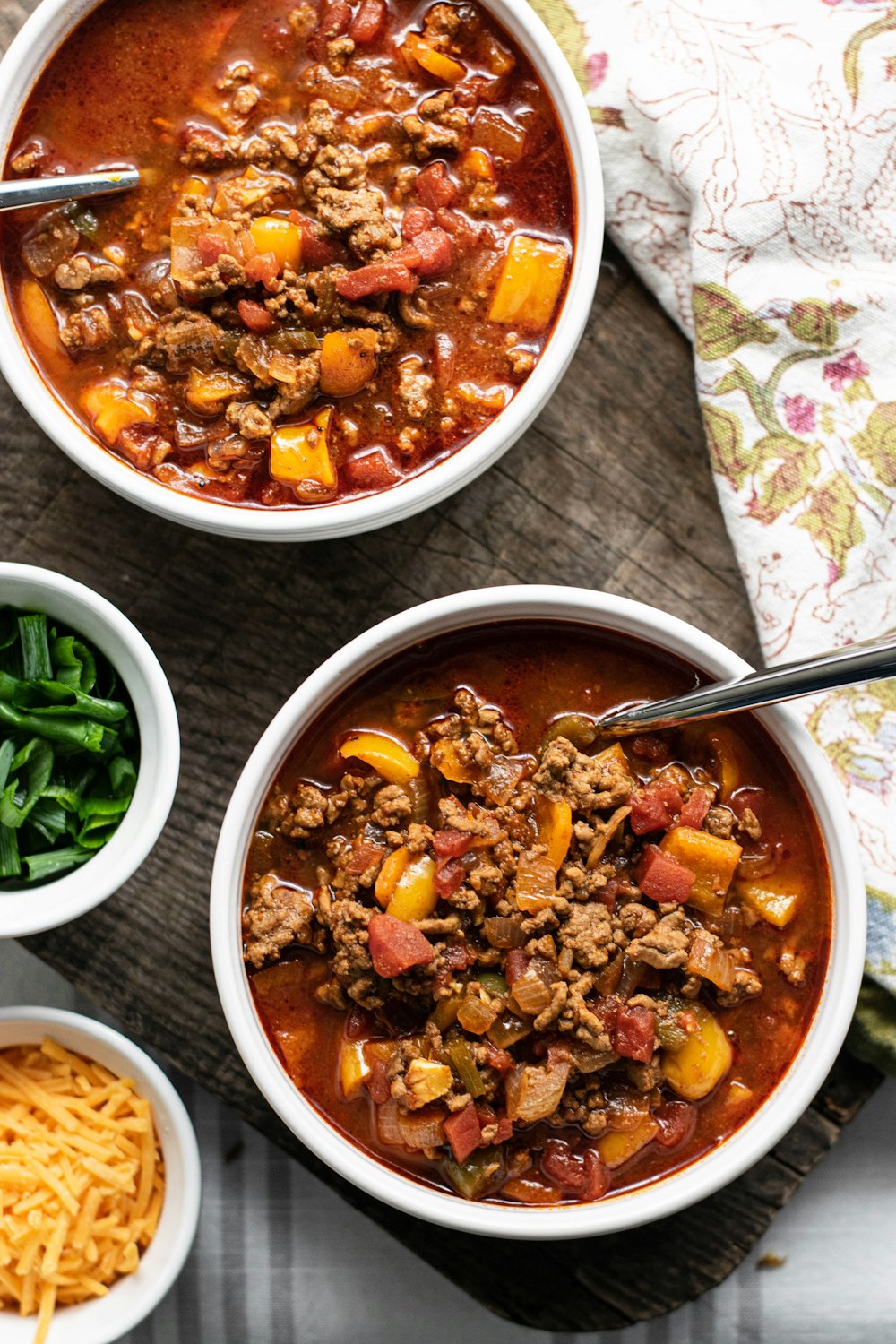 a bowl of soup with a spoon