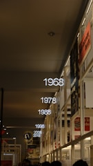 A timeline of student projects displayed in a gallery.