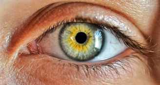 A close-up of an eye with a visual representation of AMD effects.