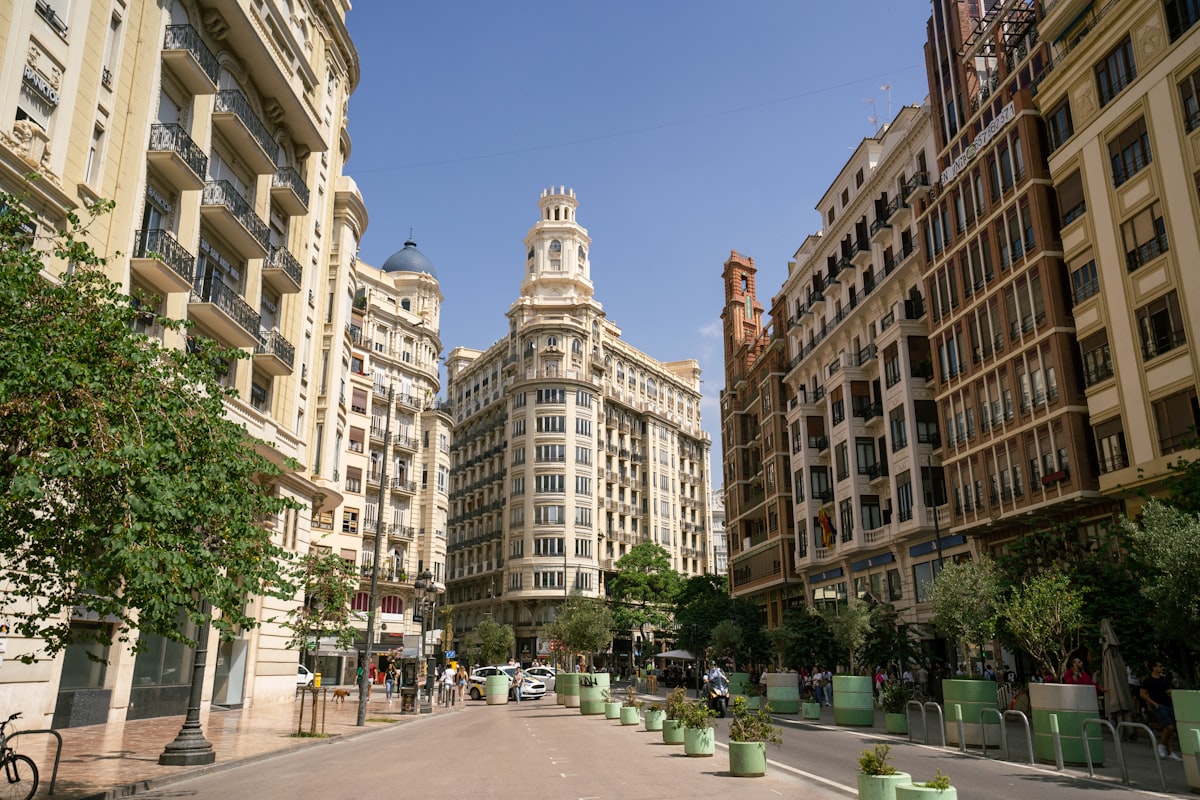 Valencia old town street with traditional Spanish architecture