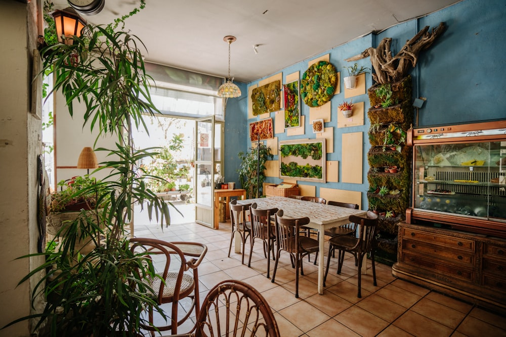 a room with tables and chairs